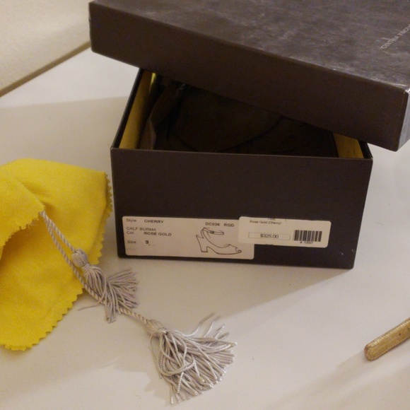 Cynthia Vincent Metallic Lame Cherry Strap Heels Open Toe Org. $325 - Picture 5 of 7